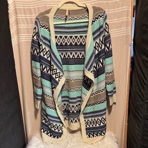 Love Geometric Knit Cardigan - Blue, Cream, Black- M/L